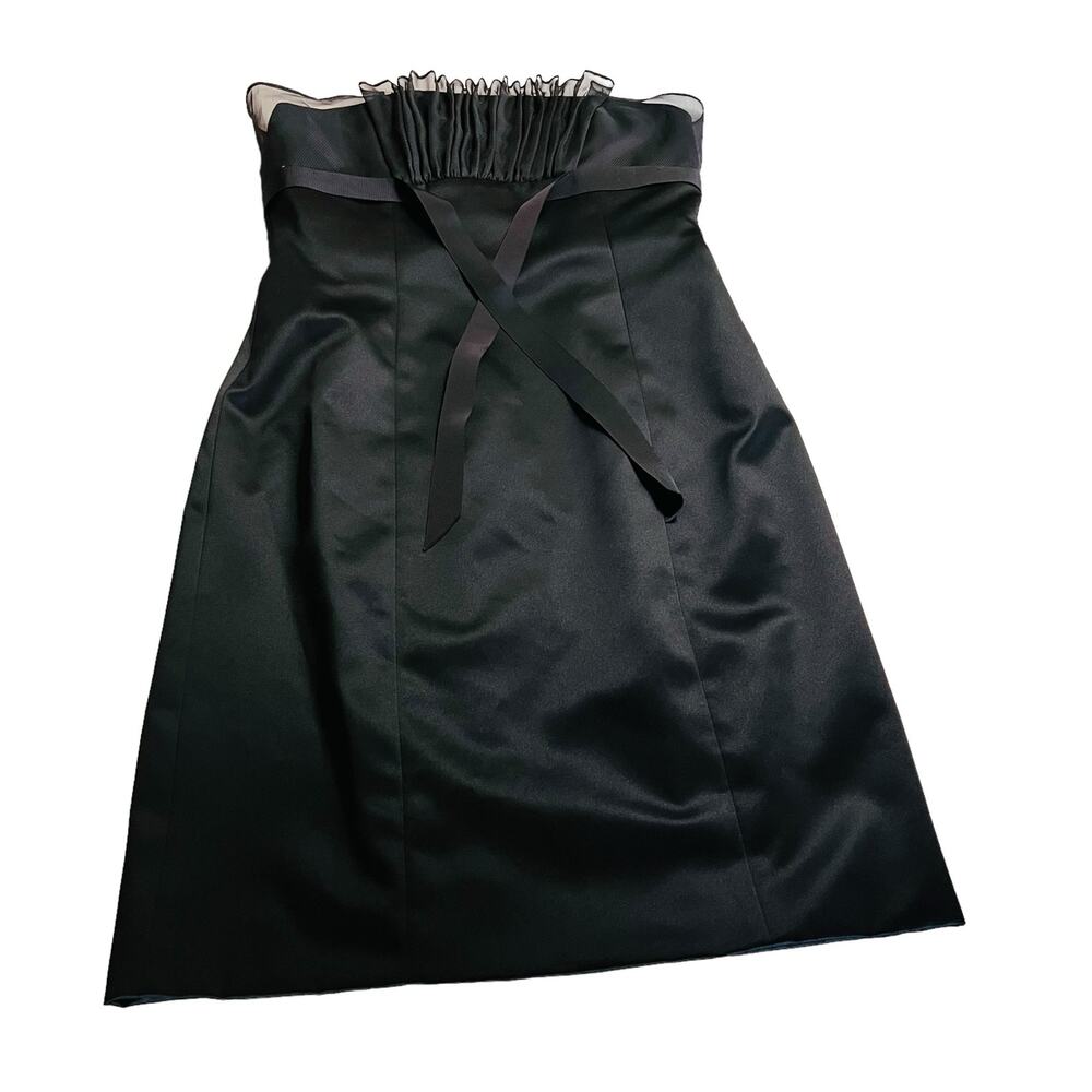 Monique Lhuillier Strapless Satin Mesh Sheath Dress Size 8 Black